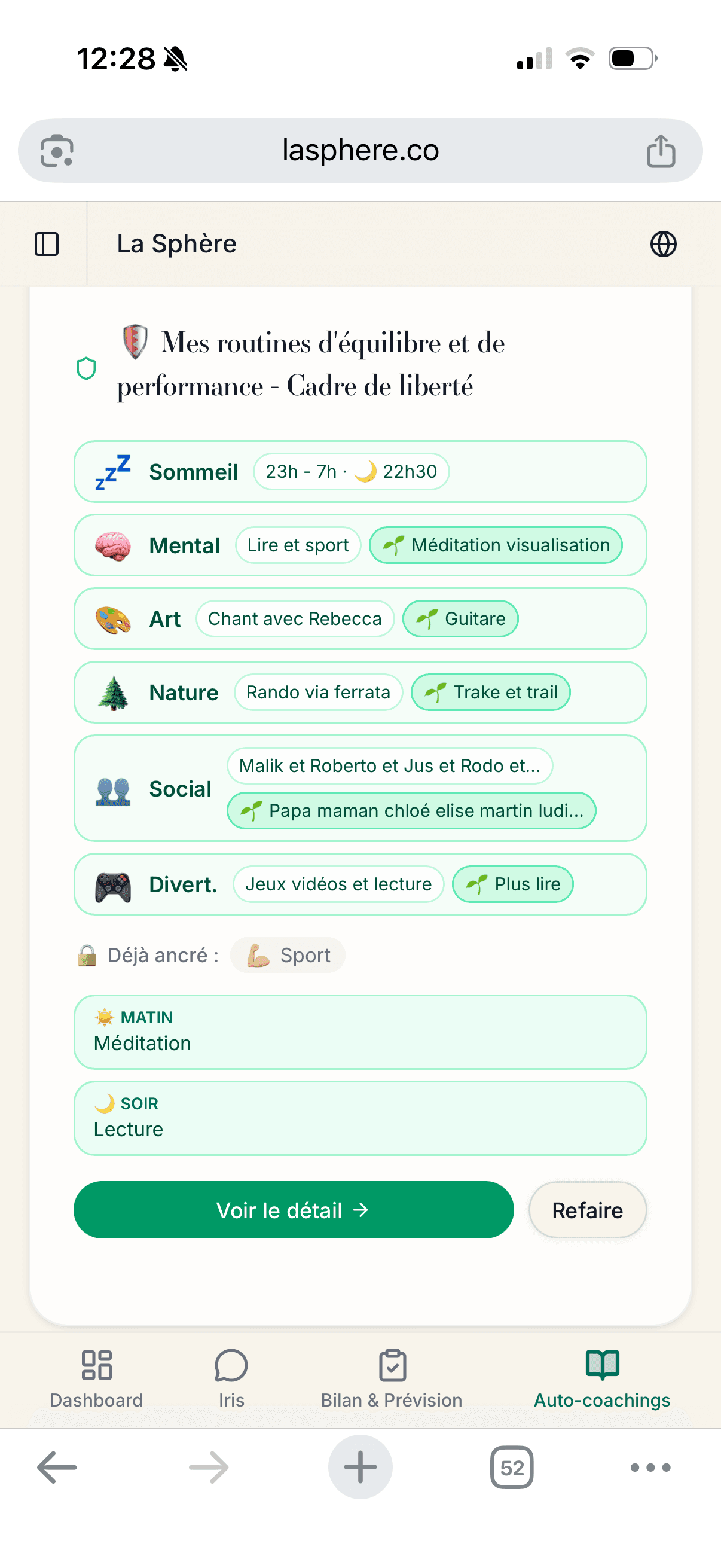 App La Sphère — Routines d'équilibre et de performance